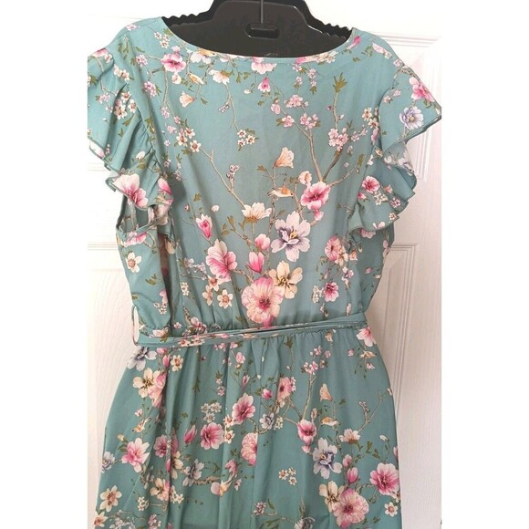 Bloom Chic Dress Sz 14/16 Flutter Sleeve Belted Floral Mint Feminine Cottagecore - Picture 8 of 9